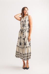 Palm Tree Print Shirt Dress with Tie Belt