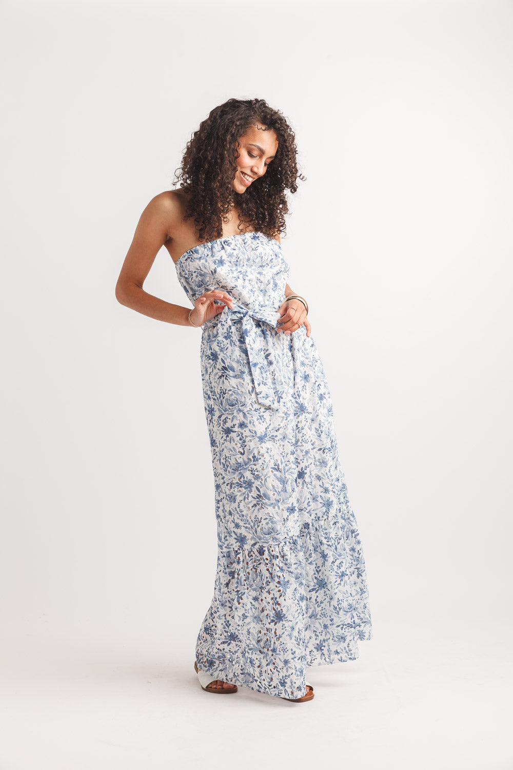 Floral Eyelet Maxi  Dress With Removable Straps