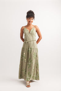 Floral Embroidered Drop Waist Maxi Dress