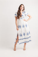 Ikat Look Printed Short Sleeve Maxi Dress