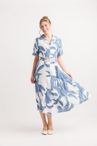 Boho Printed Tie Detail Dress Elastic Neck & Pocket (Copy)