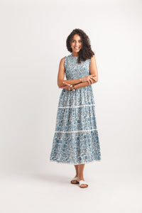 Floral Print Smocked Tiered  Maxi dress With Lace