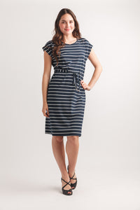 Striped Extended Sleeve Stretch Dress
