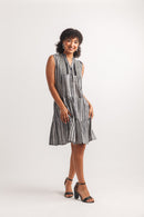 Textured Striped Sleeveless Henley Dress with Lurex