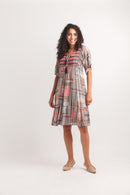 Patchwork Short Sleeve Dress with Pockets