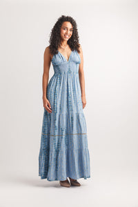 Tie Dye V Neck Maxi Dress W Metallic Detailing