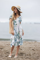 Garden Print Short Sleeve Bias Cut Layered Dress