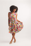 Abstract Floral Henley Swing Dress with Pockets