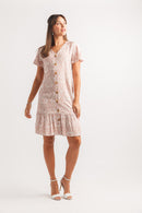 Damask Print Short Slv B F Shirt Dress W Pockets