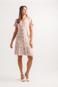 Damask Print Short Slv B F Shirt Dress W Pockets