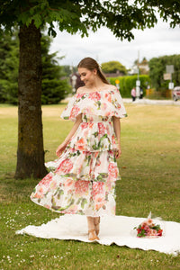 Floral Pleated Off the Shoulder Dress