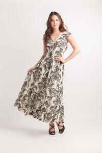 Damask Printed Maxi Dress With Smocked Waist