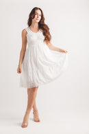 Eyelet V Neck Dress with Smocked Waist