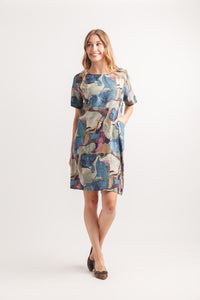 Abstract Short Sleeve Dress With  Pockets