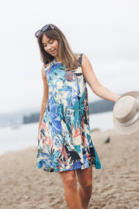 Abstract Tropical Print Aline Stretch Swing Dress