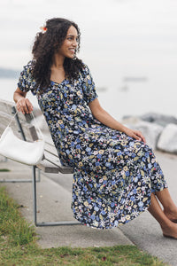 Floral Puff Sleeve Dress With Elastic