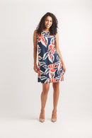 Leaf Print Aline Stretch Swing Dress With Pockets