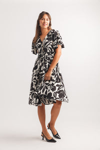 Floral Short Sleeve Henley Dress With Elastic Waist