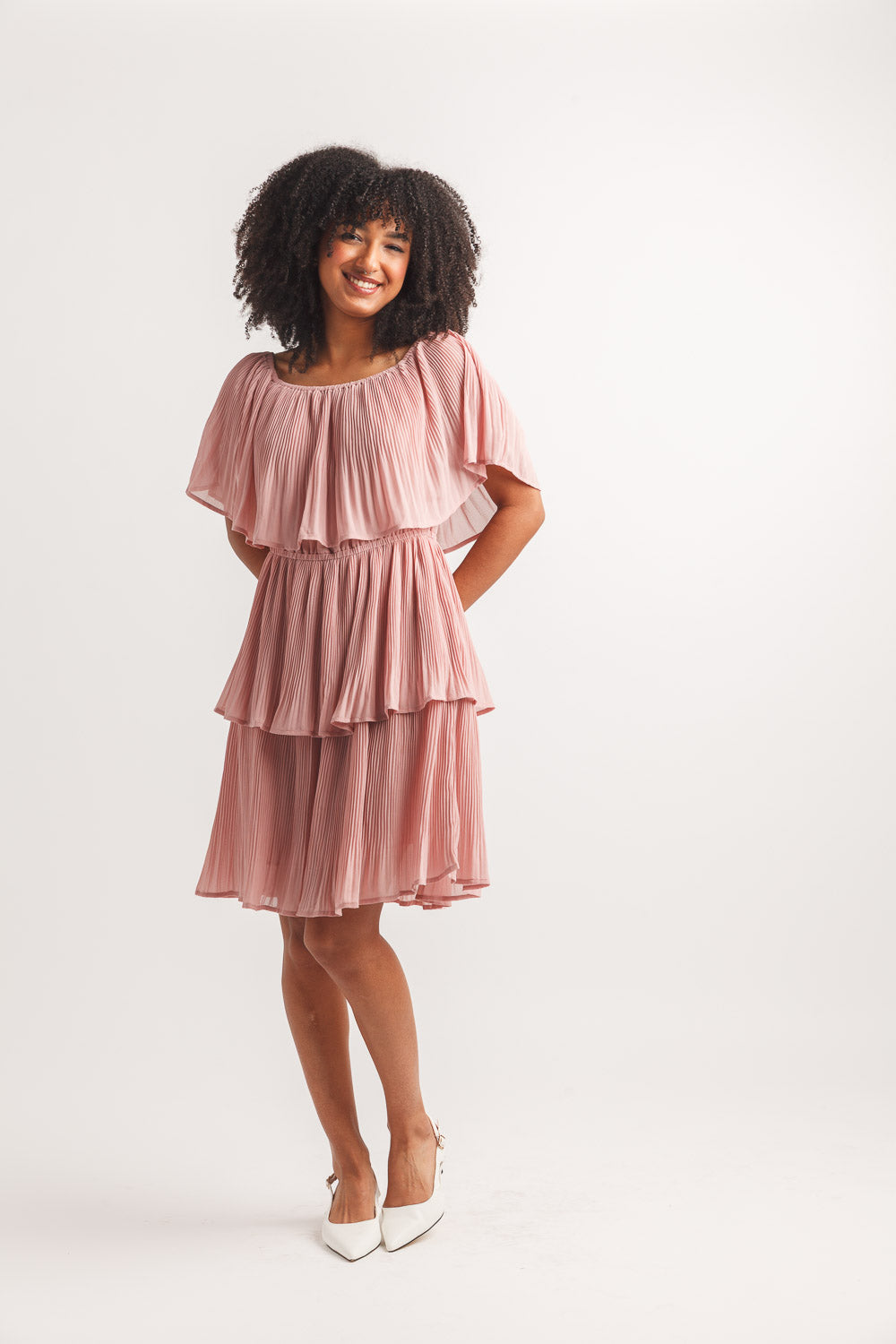 Pleated Off The Shoulder Layered Dress