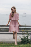 Pleated Off The Shoulder Layered Dress