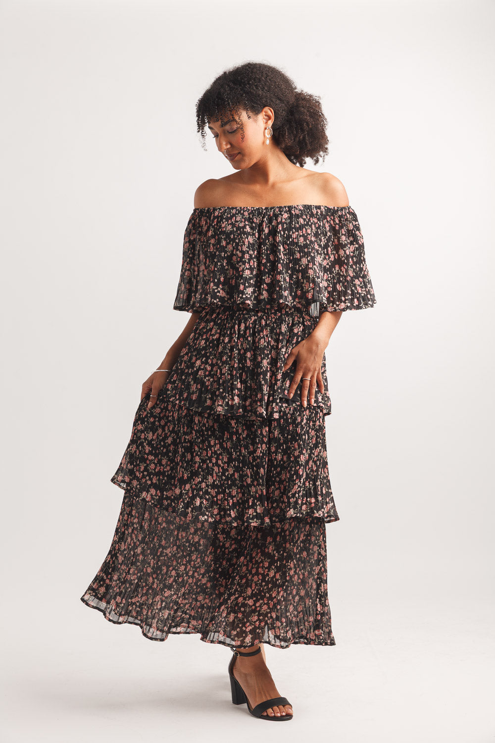 Floral Off The Shoulder Layered Maxi Dress