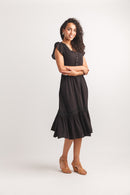 Short Sleeve Button Front Dress With Lace Inset