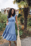 Short Sleeve Button Front Dress With Lace Inset