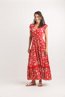Short Sleeve Floral Maxi Dress With Lace Inset