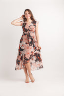 Floral Georgette High Low Maxi Dress With Tie Belt