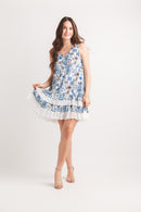 Floral Patch Print Crinkle  Ruffle Hem Dress