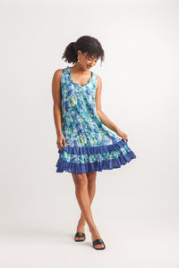 Floral Watercolour Print Crinkle Ruffle Hem Dress