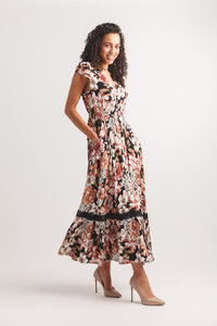 Floral Short Sleeve Maxi Dress With Elastic Waist