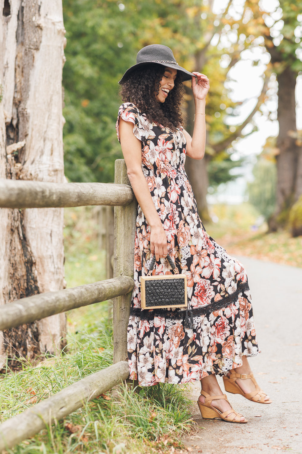 Floral Short Sleeve Maxi Dress With Elastic Waist