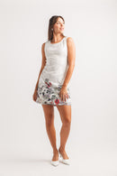 Floral Border Print Lace Shirt Dress With Back Zip