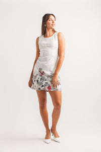 Floral Border Print Lace Shirt Dress With Back Zip