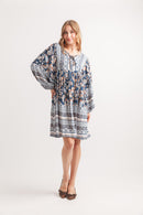 Paisley Border Print Balloon Sleeve Dress