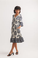 1/2 Sleeve Boho Printed V Neck Dress W Pockets