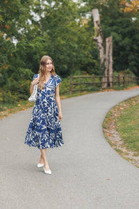 Short Sleeve Floral Dress with Lace Inset and Pockets