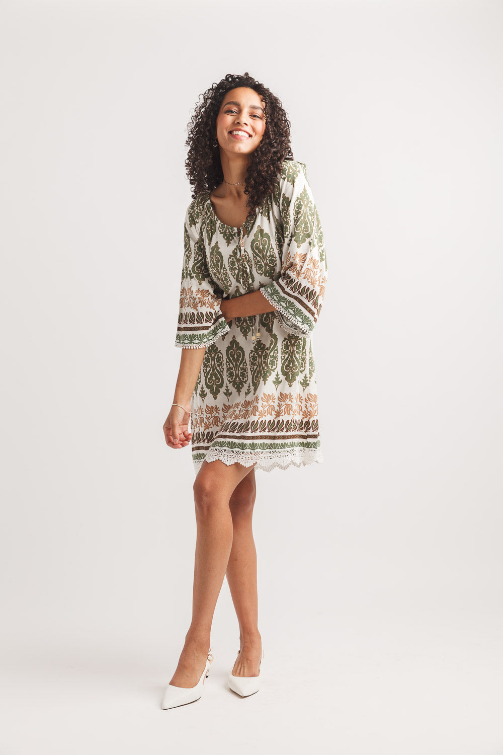 Damask Border Print Off The Shoulder Dress