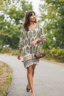 Damask Border Print Off The Shoulder Dress