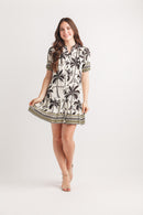 Palm Tree Border Print Short Sleeve BF Dress