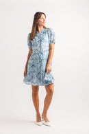 Geo Print Puff Sleeve Dress With Tie Belt