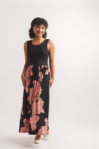 Floral Stretch Maxi Dress With Lace Top
