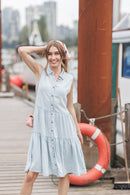 Tiered Button Front Dress With Pockets