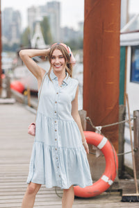 Tiered Button Front Dress With Pockets