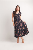 Floral Short Sleeve Button Front Maxi Dress