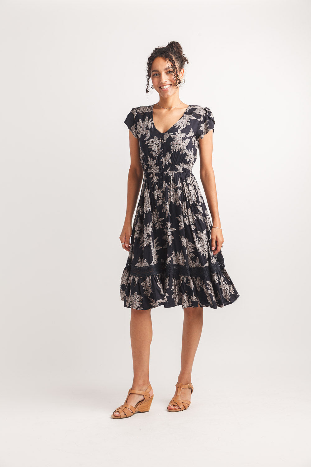 Short Sleeve Floral Dress With Lace