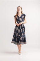 Floral Short Sleeve Elastic Waist Midi Dress