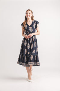 Floral Short Sleeve Elastic Waist Midi Dress
