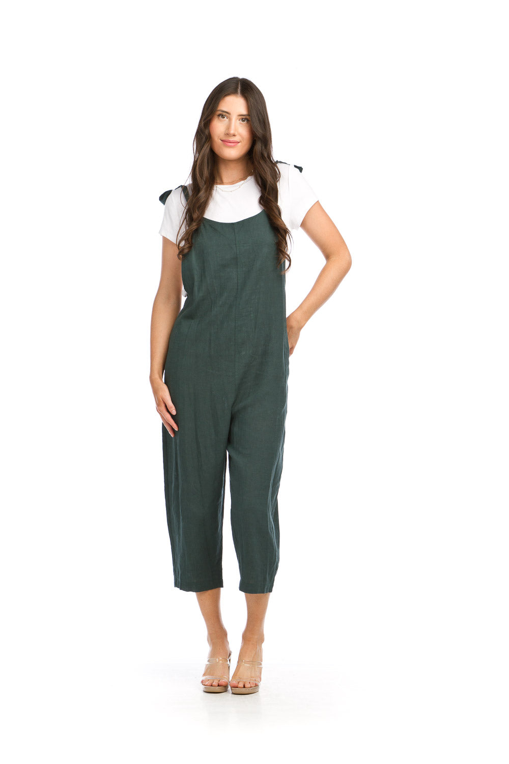 Cotton Blend Jumpsuit With Adjustable Tie Straps